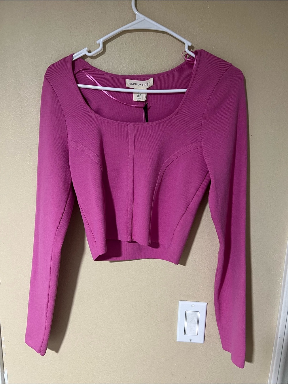 Happily Grey Fuchsia Long-Sleeve Scoop Crop Top